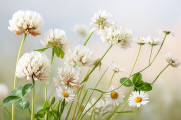 Meadow Blooms at Midday During the Summer Solstice With White Flowers Blooming Under the Bright Sun