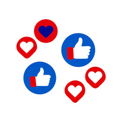  PNG Facebook Like and love icon button, social media reaction icons background, hearts and thumbs up symbols in red and blue button icon. engagement