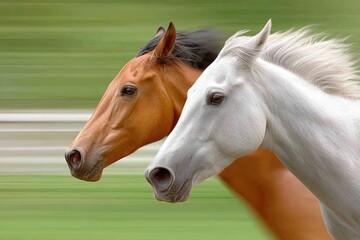 Horses Run at High Speed in Blurred Motion Through a Green Field Under Bright Sunlight During an Equestrian Event