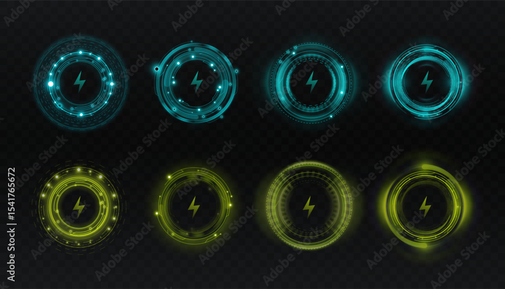 Aufkleber Set of sci-fi style round UI frames with backlight for HUD design. Used in UI, games and techno animation.