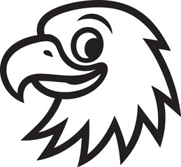 Cartoon Eagle Head Happy Bird Illustration, Line Art