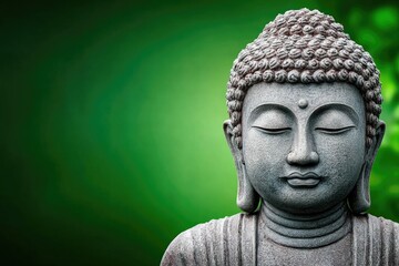 Stone Buddha Statue with Green Background