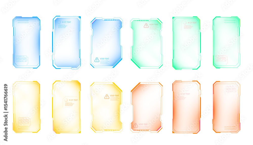 Aufkleber Colored set of vector sci-fi interface cards with transparent effect and soft glow. Suitable for UI design, games, applications and future visualizations.