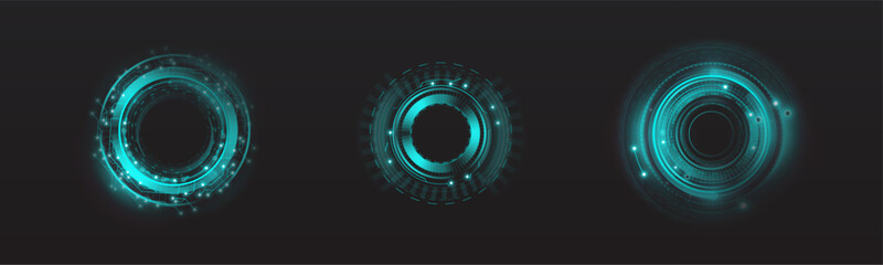 Modern sci-fi UI elements in neon blue color. Used for UI in video games, AR/VR applications and digital control panels.