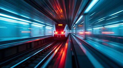 A train moving through a tunnel of light