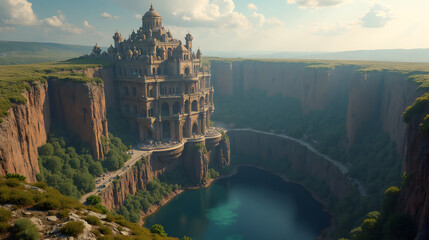 A vertical city built inside a crater