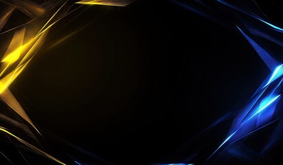 Abstract digital art;  glowing,  faceted,  geometric shapes in vibrant blue and gold, framing a dark center