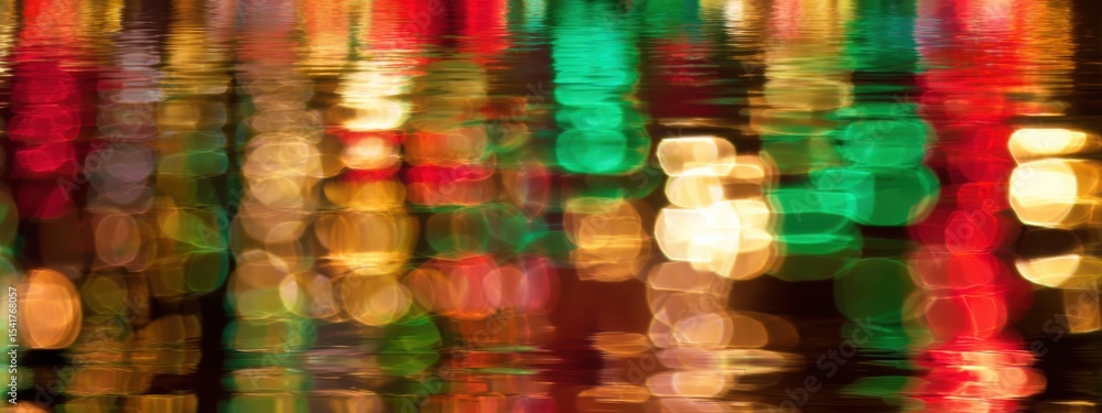 Aufkleber glossy mirror-like background with surreal reflection of abstract lights in shades of red, green