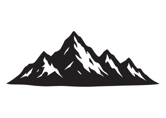mountain logo silhouette vector, mountain logo icon silhouette, mountain with forest vector silhouette, rocky peaks mountain silhouette vector logo on white background