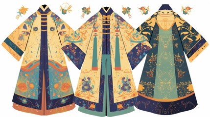 Traditional Embroidered Robes with Intricate Patterns and Vibrant Colors