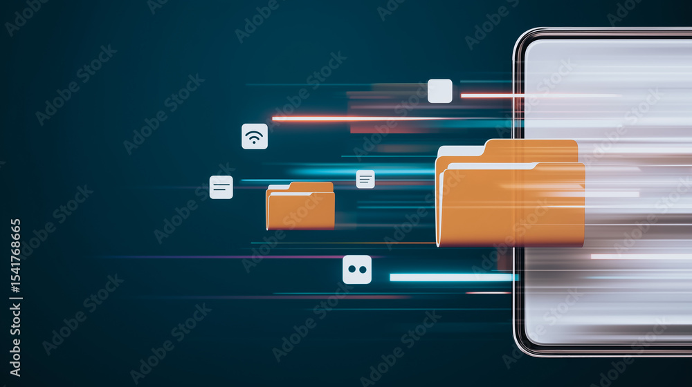 Poster digital data stream: a dynamic visual, representing a modern concept of seamless data transfer and s