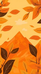 Autumnal Mountain Scene with Falling Leaves