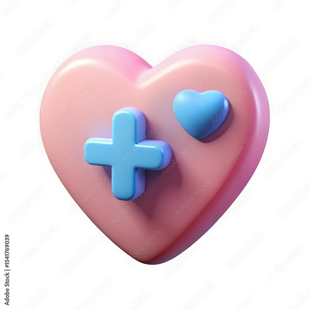 Poster pink heart shaped game controller plus sign isolated on transparent background