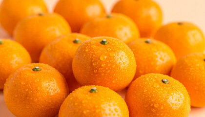 みずみずしいミカンが並ぶ背景