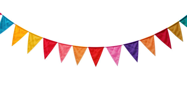 Colorful party banner pennant flags decoration background for celebration and festive events decor on transparent background
