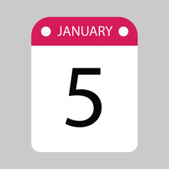 Calendar Icon for the Fifth Day of January Month	