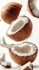 Floating Coconuts and Coconut Shells: Exotic Visual Culinary Delight in Blue Sky Cuisine