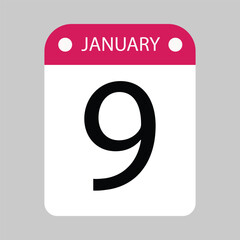 Calendar Icon Representing Ninth Day of January Month	