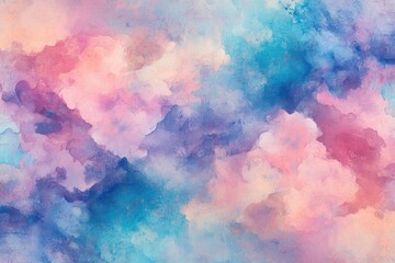 Abstract watercolor painting of soft, blended cloudscapes in pastel colors