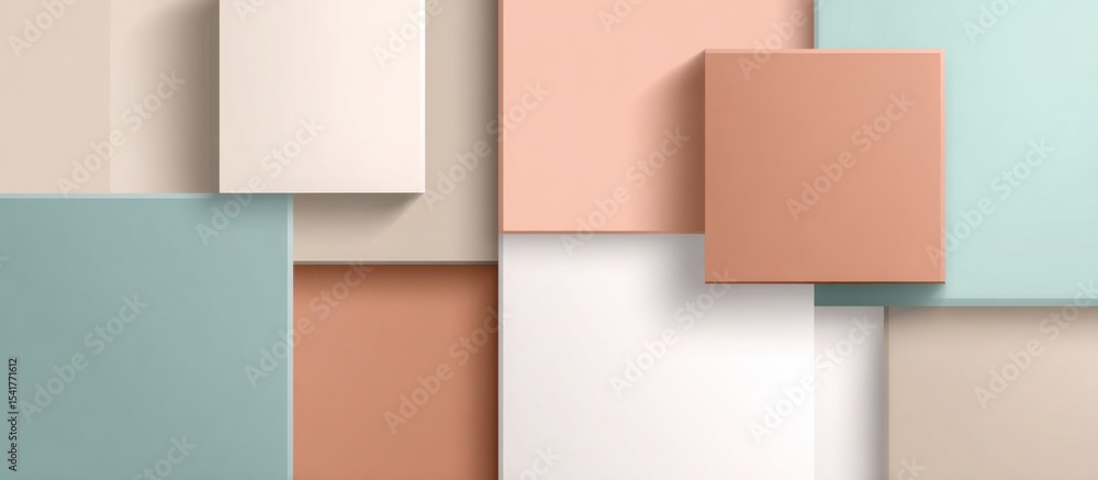 Poster minimal geometric background with square and rectangular color blocks in muted terracotta, teal