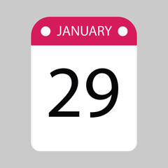 Pink January Calendar Page Representing the Twenty Ninth Day	