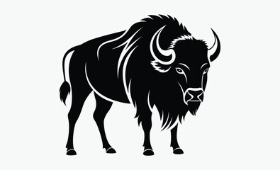 buffalo silhouette, wild animal vector, bison icon black, buffalo profile shape
