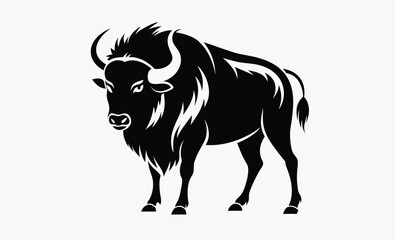 buffalo silhouette, wild animal vector, bison icon black, buffalo profile shape
