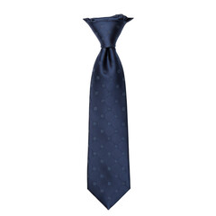 Elegant navy blue tie with intricate circular pattern and classic knot