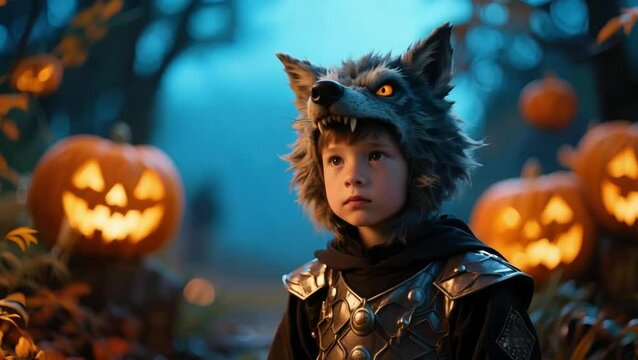 Niño disfrazado de hombre lobo