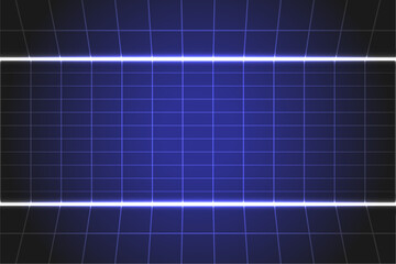 Futuristic Grid Background with Glowing Horizontal Light and Dark Blue Gradient, Ideal for technology, sci fi or digital presentation themes