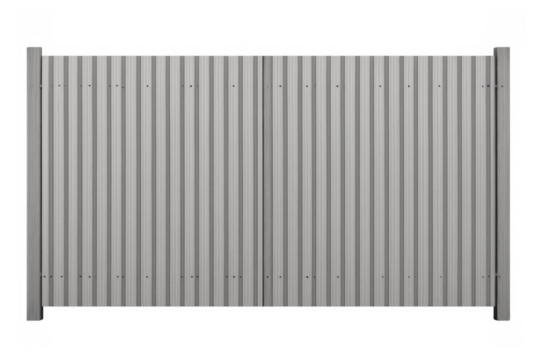 Long corrugated metal fence with transparent background, providing security and privacy