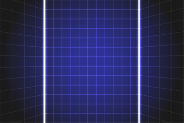 Futuristic Grid Background with Glowing vertical Light and Dark Blue Gradient, Ideal for technology, sci fi or digital presentation themes