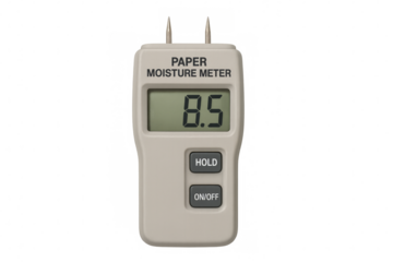 Paper moisture meter showing reading on transparent background