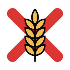 Red Cross Over Golden Wheat Icon Gluten Free Symbol