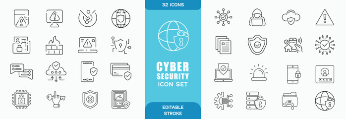 Cyber security line icons set. Vector illustration. Editable stroke