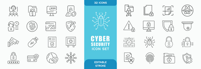 Cyber security line icons set. Vector illustration. Editable stroke