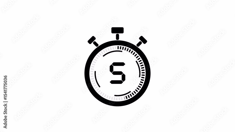 Poster 10 second stopwatch countdown timer in black color on transparent background. 4k video
