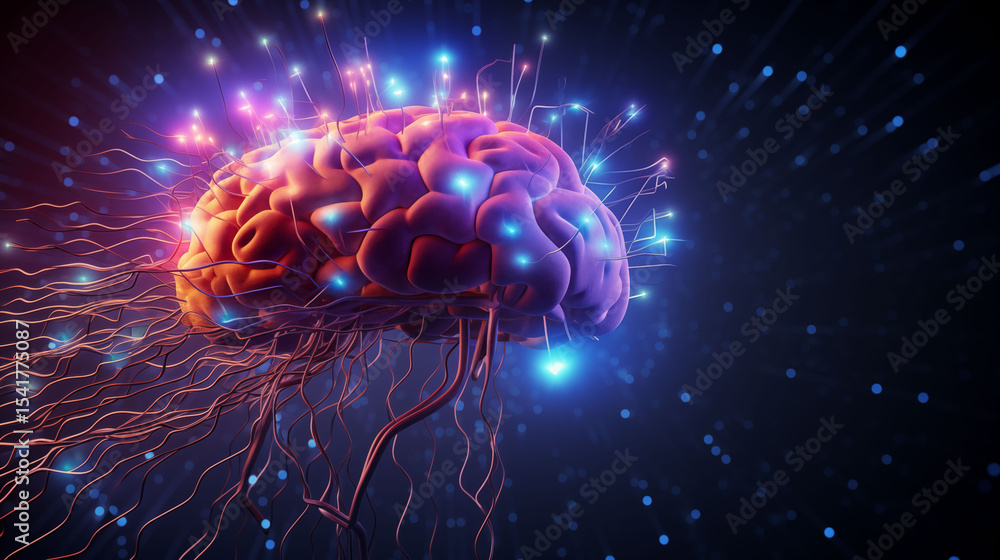 Poster data lines, abstract neural network, futuristic ai technology background