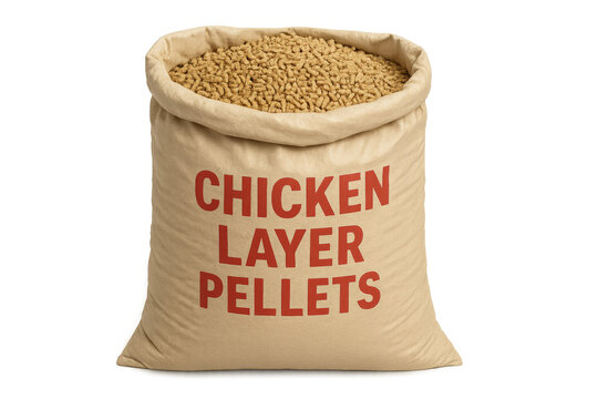 Full bag of chicken layer pellets on transparent background