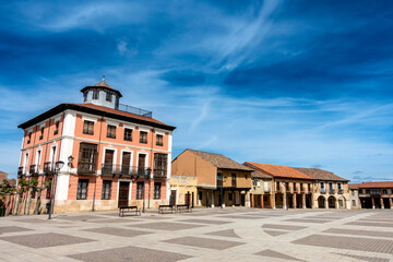 Expansive Plaza de Espana in Paredes de Nava. Palencia, Castile and Leon, Spain