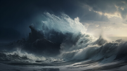 Obraz premium thunderclouds above, wind and sea spray, intense natural power