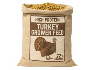 Full bag of high protein turkey grower feed on transparent background