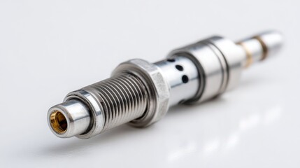 small lambda sensor spacer or bypass adapter on white table, minimalistic style, technical part focus, no background clutter 