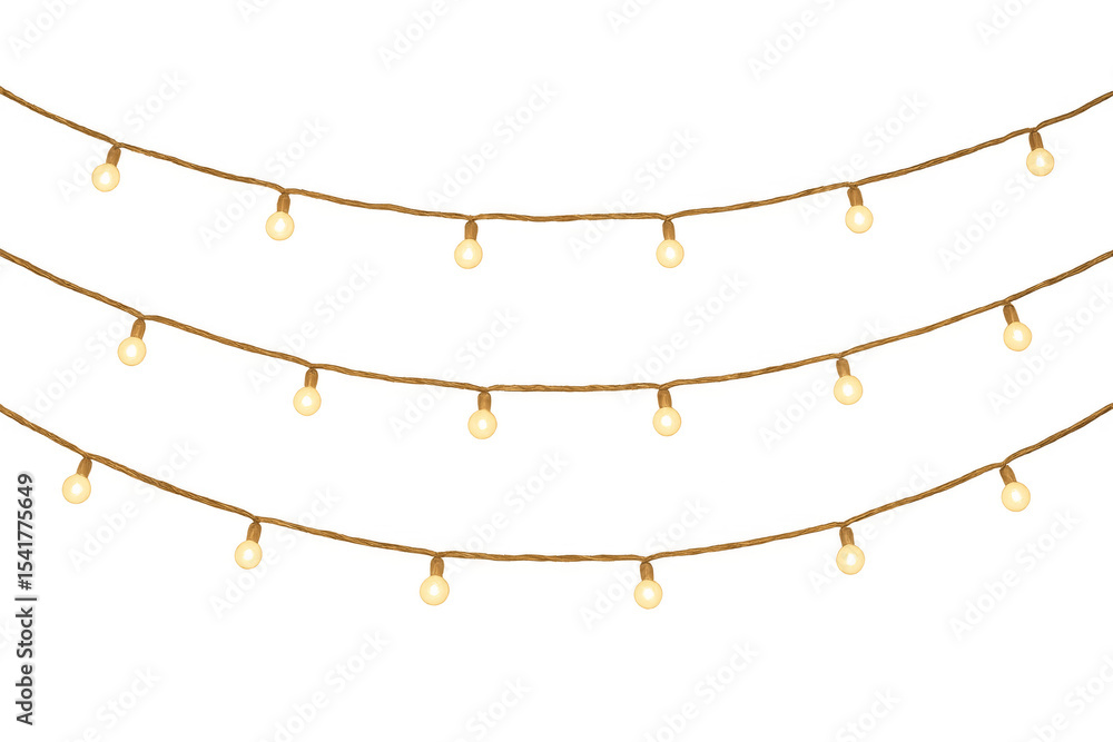 Poster glowing string lights hanging on transparent background for decoration