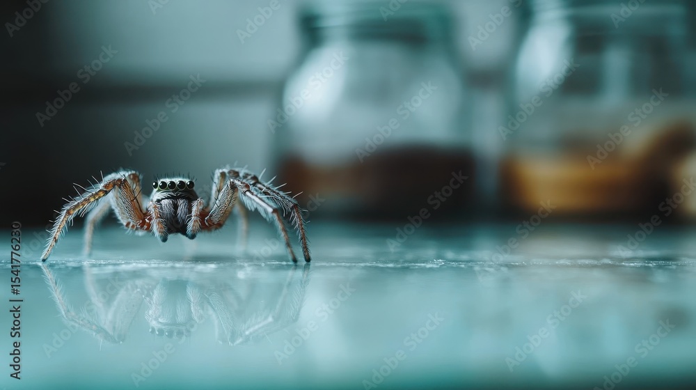 Poster this macro photograph features a spider with intricate details, showcasing its unique patterns and t