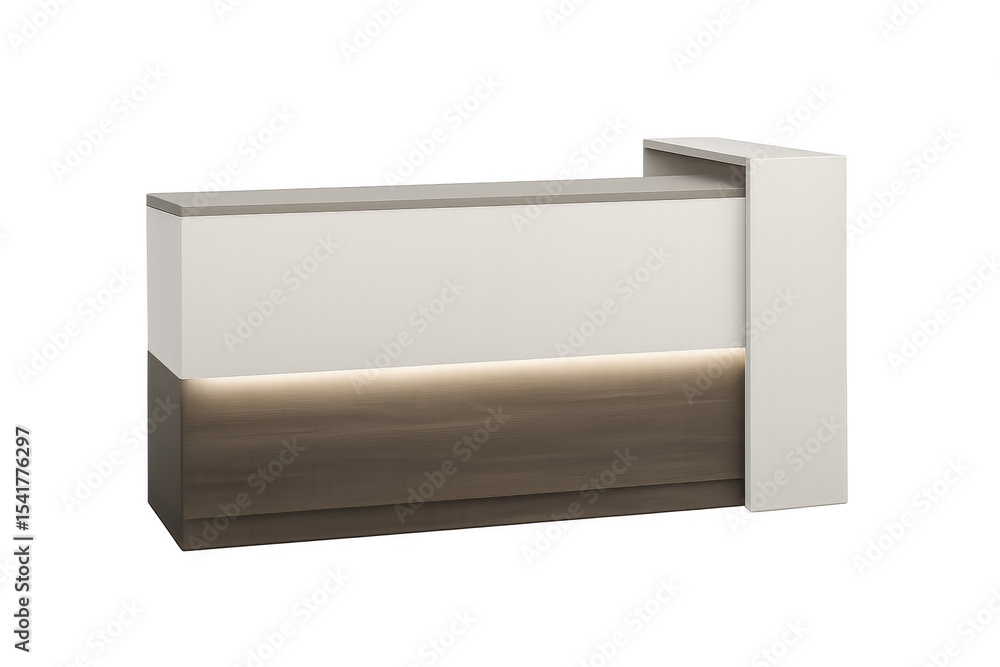 Poster modern reception desk with backlit panel on transparent background