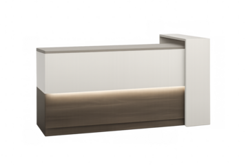 Modern reception desk with backlit panel on transparent background