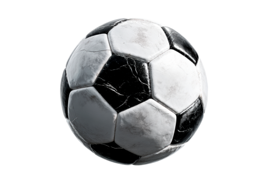 Classic black and white soccer ball on transparent background