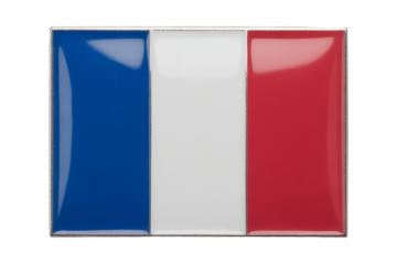 A crisp photograph of a pristine French flag pin, featuring vibrant enamel and a sleek metallic border, ideal for patriotic and accessory themes