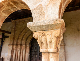 Detailed Romanesque Capitals of San Martin de Berzosa Church Porticoed Gallery. Burgos, Castilla y...